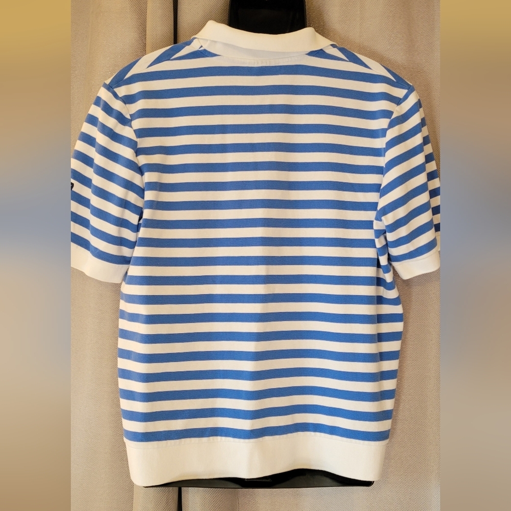 Saint James Blue and White Striped Polo Shirt - Picture 2 of 4